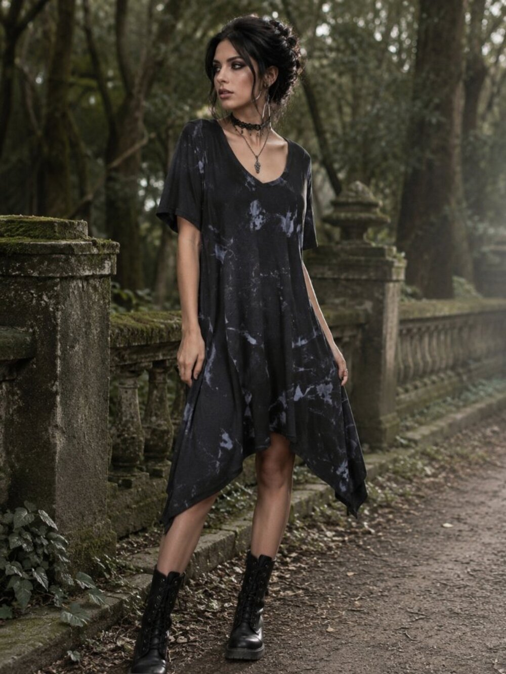 Luukaa "earth" black smoke Asymmetric Abstract Tunic Dress Art To Wear new